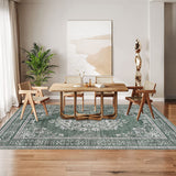 Garvee 9' × 12' Area Rugs for Living Room, Washable Floral Rug Non Slip Low Pile, Vintage Boho Botanical Throw Carpet for Farmhouse, Bedroom, Dining Room, Retro Dusty Green - Dusty Green