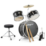 Garvee 3-Piece Junior Drum Set for Beginners – Percussion Kit with Bass Drum, Snare, Tom, Cymbal, Drumsticks, Stool & Pedal – Musical Instrument Gift for Kids Ages 4-12 – Black - Black