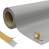 Garvee Heavy Duty Diamond Plate PVC Garage Floor Mat – 4x8 FT Non-Slip Waterproof Flooring Roll, Easy Clean, Cut to Fit, Double-Sided Tape, Perfect for Cars, SUVs, Workshop, Warehouse, Basement, Gray - Gray + Adhesive
