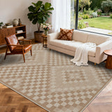 Garvee 8' x 10' Geometric Indoor Outdoor Rug, Washable Easy Jute-Style Linen-Look Reversible Non-Slip Rug for Patio & Living Room, Beige - Beige