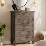 Garvee 47" Tall Vintage 6 Drawer Dresser – Large Capacity Wood Chest with Carved Handles & Tapered Legs – Modern Bedroom Storage – Distressed Light Gray - Grey