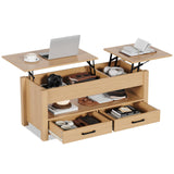 Garvee Coffee Table Lift Top, Convertible Coffee Table with Wooden Lift Tabletop, 2 Drawers and Hidden Compartment, Central Table with Storage for Living Room Home Office, Natural Wood - Natural