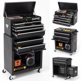Garvee Heavy Duty 8-Drawer Rolling Tool Chest Cabinet with Lock & Detachable Top Toolbox - Metal Garage Workbench Organizer, Sliding Drawers, Protective Liner, Side Armrest - Mobile Storage, Black, 3 Inch Wheels, Side Armrest