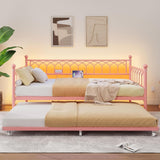 Garvee Daybed with Trundle, Metal Twin Trundle Bed with Charging Station & LED Lights, Sofa Beds Frame with Pull Out Bed for Living Room, Guest Room, Apartment, Small Spaces, Pink - Pink