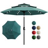 Garvee 10FT 3-Tier Solar Patio Umbrella with LED Lights – Easy Crank, Push Button Tilt, Vented Canopy, 8 Sturdy Ribs, Outdoor Table Market Sunshade for Pool, Deck, Garden, Yard – Turquoise - Turquoise