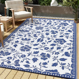 Garvee Waterproof Reversible Outdoor Patio Rug 10x14ft – Navy/White Plastic Straw Camping Mat – Collapsible, UV Resistant, Easy Care – For RV, Deck, Porch, Garden, Picnic, Beach – Navy Blue/White - Navy Blue & White