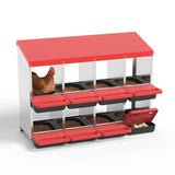 Garvee 8-Hole Chicken Nesting Box Metal Coop with Roll-Away Egg Collection & Ventilation Holes Galvanized Steel Removable Lid Red for Backyard Hens - Red
