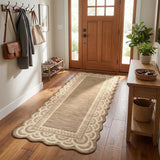 Garvee Scalloped Lace Runner Rug 2x6, Soft Non-Shedding Low Pile, Machine Washable Stain Resistant, Faux Wool Fiber, Non-Slip Durable Backing, Hallway Entryway Living Room - Lace|Brown