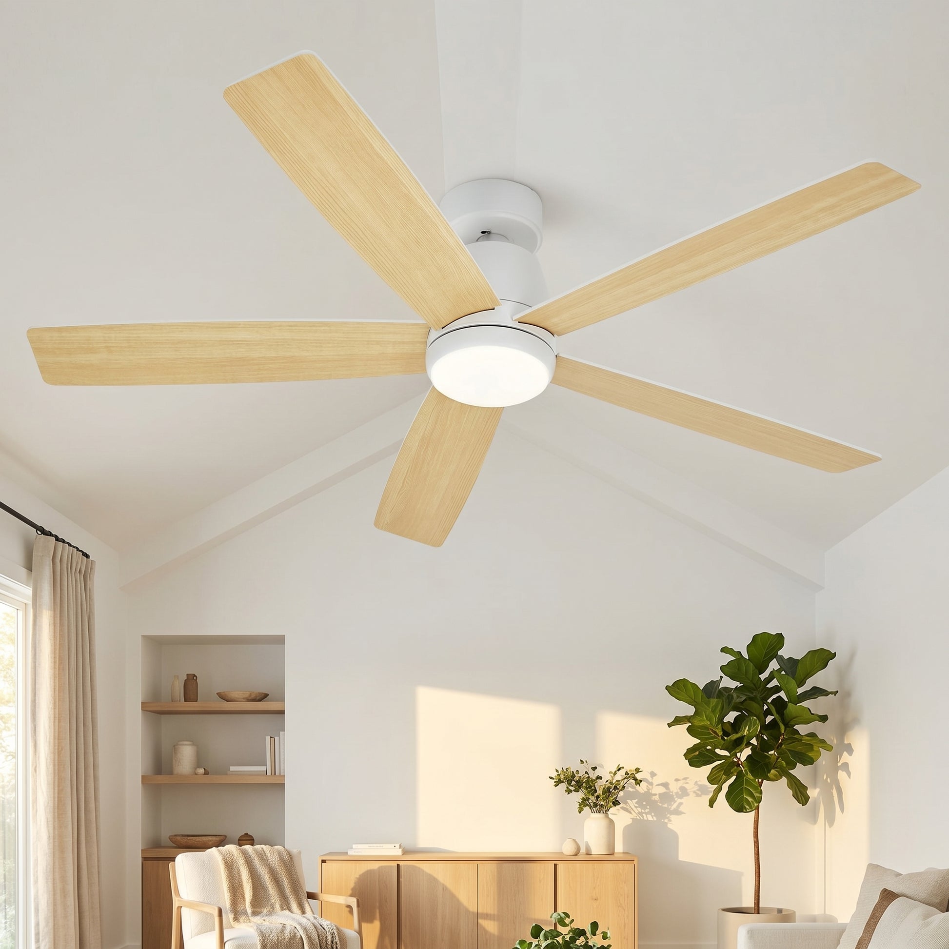 Garvee Modern 52" Ceiling Fan in Hanging Bar Design with 3-Color Temperature LED Light, Quiet Reversible DC Motor and Remote for Bedroom, Living Room and Dining Room, White & Yellow
