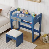 Garvee Kids Study Desk and Chair Set with Drawers and Pen Holder, Height Adjustable for Boys and Girl Ages 3-10, Blue - Blue
