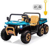 Garvee 24V 2-Seater 6-Wheel 4WD Kids Ride-On Dump Truck UTV - Parent Remote, Wireless Audio Music, LED Lights, Dump Bed, Shovel - Electric Car Toy for Big Kids - Blue - Blue