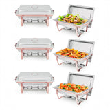 Garvee Chafing Dishes for Buffet Set of 6, 8QT Buffet Servers and Warmers Set with Lid & Foldable Frame, Rectangular Stainless Steel Chafer Food Warmer for Parties Wedding Catering Supplies, Rose Gold - Rose Gold Frame