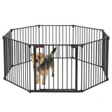 Garvee Adjustable Metal Pet Safety Gate 8-Panels, 29" High Collapsible Playpen with Lockable Door, Portable Indoor/Outdoor Barrier for Stairs, Doorways, RV, Camping, Yard, Garden, Black - Black