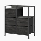 Garvee 5 Drawer Mobile File Cabinet with Open Storage Shelf, Rolling Printer Stand and Fabric Lateral Filing Cabinet for Home Office, Fits A4 or Letter Size Files, Brown - Black