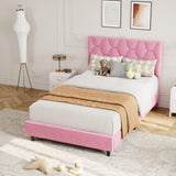 Garvee Upholstered Platform Bed Frame with Adjustable Padded Headboard - Heavy Duty Wooden Slats - Noise-Free - No Box Spring Needed - Easy Assembly - Sturdy Modern Bed - Color: Pink, Size: Twin XL - Pink