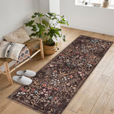 Garvee Reddish Brown Washable Floral Runner Rug 2' × 6', Non Slip Low Pile Stain Resistant Botanical Rug for Kitchen Hallway Entryway Laundry Room - Reddish Browm