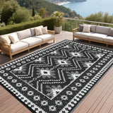 Garvee Reversible Outdoor Plastic Woven Rug – Waterproof, UV Resistant Patio Mat – Easy Clean, collapsible Camping & Picnic Carpet – Vintage Diamond Black and White – Garden, Balcony, Deck, RV, 8x10ft - Black & White