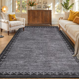 Garvee Washable Gray Bordered Area Rug for Living Room, Bedroom, Dining Room, Office – Non-Slip, Low Pile, Spot Resistant, Minimalist Modern Soft Carpet – Black Grey – 8x10ft - Gray