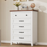 Garvee 5 Dresser for Bedroom, 41.3 in Tall Vertical Drawer Dresser with Large Storage, Freestanding Wooden Closet Chest for Bedroom, Living Room, White + Brown Top - White + Brown Top