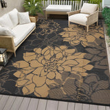 Garvee Large Outdoor Rug 9x18 Waterproof Reversible Floral Design Plastic Foldable UV Resistant with Stakes for Patio Deck Camping - Black & Brown