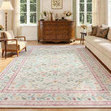 Garvee Area Rug 5x7 for Living Room, Washable Floral Low Pile Rug, Soft Non Slip Carpet for Living Room, Bedroom, Dining Room, Pink - Pink