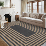 Garvee 5' x 7' Washable Indoor Outdoor Area Rug, Non-Slip Foldable Faux Linen Geometric Border Brown Rug for Kitchen, Hallway & Patio - Black/Natural