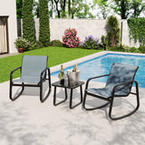 Garvee Relaxing Rocking Patio Bistro Set - 3-Piece Outdoor Furniture with 2 Breathable Mesh Chairs & Side Table - All-Weather, Perfect for Balcony, Garden, Poolside, Backyard - Grey - Grey