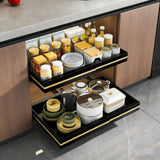 Garvee Expandable Pull-Out Carbon Steel Kitchen Drawer Organizer – Adjustable Black Storage Basket for Spices, Dishes & Utensils – Space-Saving, Easy Installation – 2-Piece Set, Size 32~52cm (Depth 53*7.5cm), DG-70404-2BK