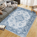 Garvee Vintage Floral Area Rug 8x10 ft – Soft Low Pile, Washable, Non-Slip Carpet for Living Room, Bedroom, Dining Room – Durable Indoor Mat – Blue - Blue