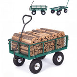 Garvee 800LBS Green Heavy Duty Steel Garden Cart Wagon with 10" Pneumatic Tires, Removable Mesh Sides, 180° Rotating Handle & Waterproof Bag, Utility Yard Trailer for Lawn, Garden & Farm - Green