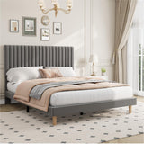 Garvee Queen Size Bed Frame, Adjustable Height Headboard, Velvet Upholstered Platform Bed Frame, No Box Spring Needed, Easy Assembly, Grey - Grey