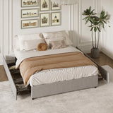 Garvee Storage Platform Bed Frame – 4 Spacious Drawers, Upholstered in Dark Gray Fabric, Sturdy Wooden Slats, No Box Spring Needed - Light Gray