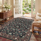 Garvee 5' x 7' Black Garden Floral Area Rug, Washable Non-Slip Low-Pile Vintage Botanical Rug for Living Room, Bedroom & Entryway - Black
