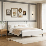 Garvee King Size Upholstered Bed Frame - with Velvet Headboard, Soft Corduroy Fabric Platform with Wooden Slats Support & Heavy Duty Feet, No Box Spring Needed, Noise Free, Easy Assembly, White - Gray