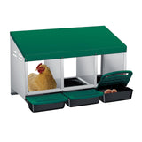 Garvee 3-Compartment Galvanized Steel Chicken Nesting Box – Roll-Away Tray & Support Stand, Green - Green