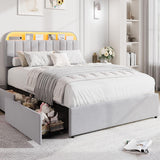 Garvee Full Size Upholstered Platform Bed Frame with Storage Drawers, Bookcase Headboard, LED Lights, Velvet Fabric, Noise-Free, Easy Assembly, No Box Spring Needed - Gray, Full Size - Velvet Gray-Led