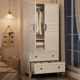 Garvee Storage Cabinet with 2 Drawers, 72 in Tall Wooden Organizer with Hanging Rod, Large Storage Cabinet with Doors and Adjustable Shelves for Bedroom and Living Room, White - White