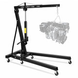 Garvee 2-Ton Engine Hoist - 4400 lbs Folding Hydraulic Cherry Picker, Heavy-Duty Shop Crane with 6 Caster Wheels and 4 Adjustable Boom Positions for Warehouse, Garage, and Workshop, Black - Black