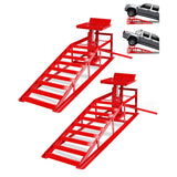 Garvee Hydraulic Car Ramps - 5T Capacity, Adjustable Height (9.3"-14"), Steel with Anti-Slip Plate, Ring Chain Bolt for Cars, SUVs, and Light Trucks, Red - Red