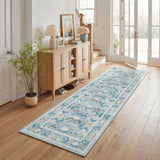 Garvee 2' x 6' Light Blue Vintage Floral Runner Rug, Washable Non-Slip Low-Pile Botanical Hallway Rug for Kitchen & Entryway - Blue