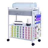 Garvee Craft Organization and Storage Cart Compatible with Cricut Machine, Rolling Craft Organizer with Fabric Drawer, Hook & 47 Vinyl Roll Holder for Home Crafting Workstation Room - White