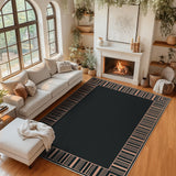 Garvee Washable Striped Edge Area Rug – Low Pile, Non-Slip Carpet – Mark Resistant, Durable, Modern Design – For Living Room, Dining Room, Patio, Bedroom – Black Coffee – 8x10ft - Black/Coffee