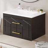 Garvee Modern 30" Floating Bathroom Vanity in Humidity-Resistant Design with Soft-Close Drawers and Gold Handles, Black - Black