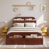 Garvee Twin XL Size Wooden Bed Frame with Storage Headboard and Raised Footboard – Sturdy Low Platform, Heavy Duty Slats, No Box Spring Needed, Kids & Adults Bedroom – Red Peach Wood, TWIN-XL Size - Espresso