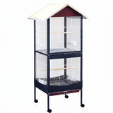 Garvee Rolling Bird Cage with Roof, Metal Wire Flight Cage for Parrots Lovebirds Finches, Wheeled Stand, Multiple Perches - Blue&White