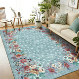Garvee Washable Floral Area Rug for Living Room, Bedroom, or Dining Room - Low-Pile Non-Slip Carpet - Light Green, 8x10ft - Green