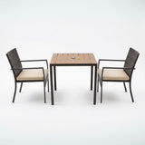 Garvee 3-Piece Patio Dining Set – Wicker Outdoor Table & Chairs with Umbrella Hole and Cushions, Black & White, Perfect for Backyard, Garden, Poolside, Deck