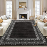 Garvee 5' x 7' Black Vintage Border Area Rug, Washable Non-Slip Low-Pile Soft Rug for Living Room, Bedroom, Entryway & Home Decor - Black