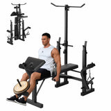 Garvee Weight Bench for Home Gym, Multi-Function Bench Press Set with Preacher Curl Pad & Chest Fly, Leg Extension and Leg Curl, Lat Pulldown, Full Body Strength Trainer Equipment - Matte Black