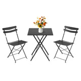 Garvee 3-Piece Black Folding Bistro Set, Weather-Resistant Metal Patio Table and 2 Chairs, No-Assembly Compact Outdoor Furniture Set for Balcony, Garden, Porch, Patio & Small Spaces - Black